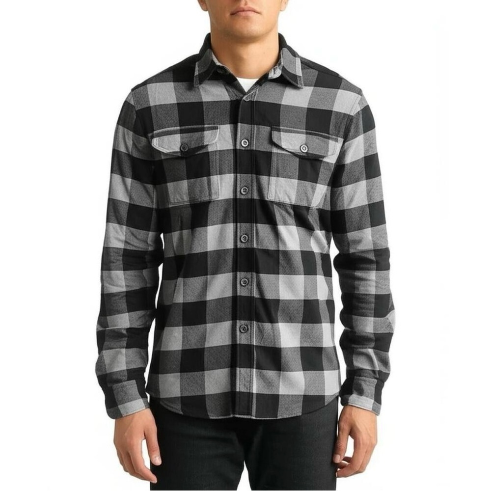American Eagle Super Soft Flannel Shirt Black Gray Plaid – Size Large​​
